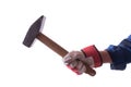 Hammer in hand over white background Royalty Free Stock Photo