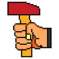 Hammer in hand with pixel art