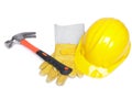 Hammer Hard Hat And Leather Gloves Royalty Free Stock Photo