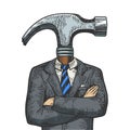 Hammer head businessman sketch engraving vector