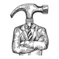 Hammer head businessman sketch engraving vector