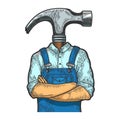 Hammer head worker sketch engraving vector