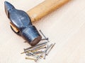 Hammer and heap of nails Royalty Free Stock Photo