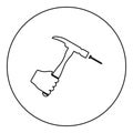 Hammer hits nail in hand claw holding Fixing and repairing working tools icon in circle round black color vector illustration Royalty Free Stock Photo