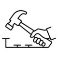 Hammer hitting nail Line icon. Repair tool symbol vector illustration