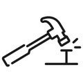 Hammer hitting nail Line icon. Repair tool symbol vector illustration Royalty Free Stock Photo