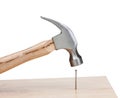 Hammer hitting a nail into a wood Royalty Free Stock Photo