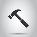 Hammer icon in flat style. Work instrument vector illustration on white isolated background. Repair equipment business concept Royalty Free Stock Photo