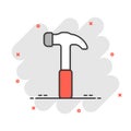 Hammer icon in flat style. Work instrument vector illustration on white isolated background. Repair equipment business concept Royalty Free Stock Photo