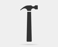 Hammer icon vector black and white silhouette. Tool symbol isolated on background