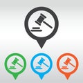 Hammer judge icon. gavel law legal hammer. icon map pin