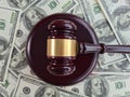 Hammer law on money. Concept of litigation, bankruptcy or money laundering Royalty Free Stock Photo