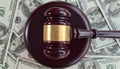 Hammer law on money. Concept of litigation, bankruptcy or money laundering Royalty Free Stock Photo