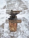 Hammer lies on anvil, blacksmith work place