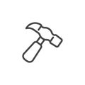 Hammer line icon isolated. Manual mechanical tools for construction and repair logo.. Settings and interface element