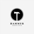 Hammer Logo Vector Design Illustration Vintage, Carpenter House, Concept of Workplace with Carpentry, Sign of Blow