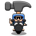 Hammer mascot costume doodle riding a motorcycle