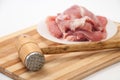 Hammer for meat and raw meat prepared for frying Royalty Free Stock Photo