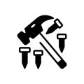 Black solid icon for Hammer and nail, hardware and tool