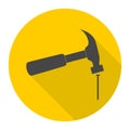 Hammer and nail icon with long shadow Royalty Free Stock Photo