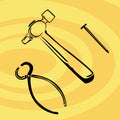 Hammer, nail and nail puller. Royalty Free Stock Photo