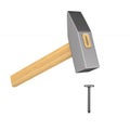 Hammer and nail on white background. Isolated 3D illustration Royalty Free Stock Photo