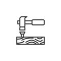Hammer, nail and wood plank line icon