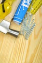 Hammer nails blueprint goggles ruller Royalty Free Stock Photo
