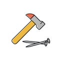 hammer and nails. hand locksmith tools. vector icon in flat style Royalty Free Stock Photo