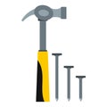 Hammer and nails icon, flat style Royalty Free Stock Photo