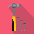 Hammer and nails icon, flat style Royalty Free Stock Photo