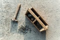 Hammer and nails. Vintage carpenters tool box