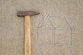 Hammer and outbuilding form of nail linen texture
