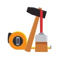 Hammer with paitn brush and meter tape Royalty Free Stock Photo