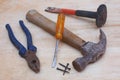 hammer, pliers, nail, screwdrivers and chisels Royalty Free Stock Photo