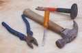 hammer, pliers, screwdrivers and chisels