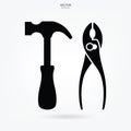 Hammer and Pliers wrench icon. Craftsman tool sign and symbolPliers wrench and wrench icon. Craftsman tool sign and symbol. Vector