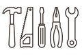 Hammer, saw, screwdriver, pliers and wrench. Tools icon