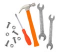 Hammer, screwdriver and wrenches isolated on white Royalty Free Stock Photo