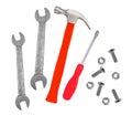 Hammer, screwdriver and wrenches isolated on white Royalty Free Stock Photo