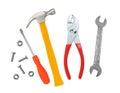 Hammer, screwdriver and wrenches isolated on white Royalty Free Stock Photo