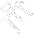 Hammer set line icon. llustration for repair theme, doodle style