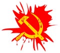 Hammer and sickle on bloodstain, communism, colors, isolated.