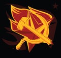 Hammer and sickle on the flame star vecto