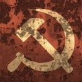 Hammer and sickle high quality illustration overlay with grunge texture - Communism yellow symbol isolated on red Royalty Free Stock Photo