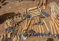 Hammer, sickle, hoe and other tools for field work in a market in Sudan