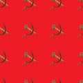 Hammer and sickle seamless pattern on red color Royalty Free Stock Photo