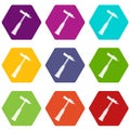 Hammer of welder icon set color hexahedron