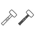 Hammer sledgehammer line and solid icon, construction tools concept, building mallet vector sign on white background
