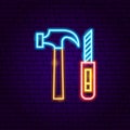 Hammer and Stationery Knife Neon Sign Royalty Free Stock Photo